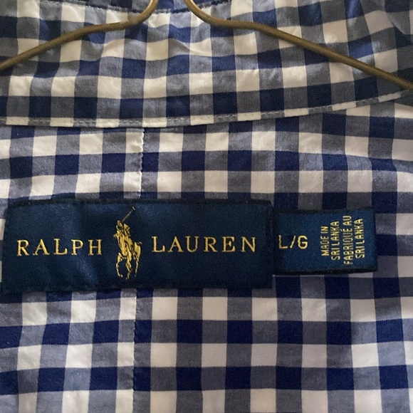 Ralph Lauren mens LG blue and white check button down shirt casual preppy - Picture 6 of 11